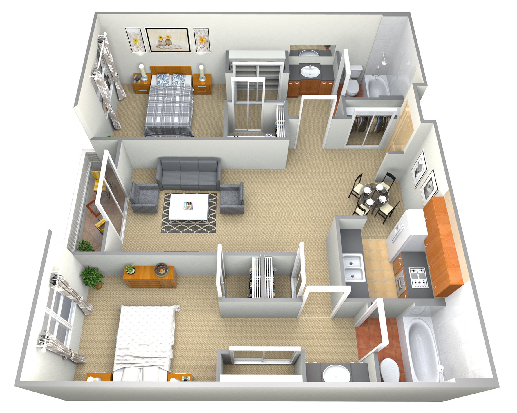 Floor plan for 2 beds, 2 baths, 1120 sqft